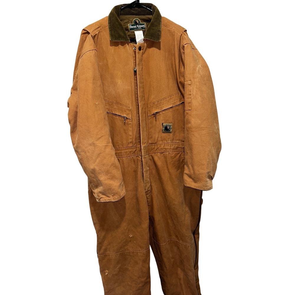 Berne Apparel Mens Brown Duck Canvas Insulated Work Coveralls Large Regular WORN